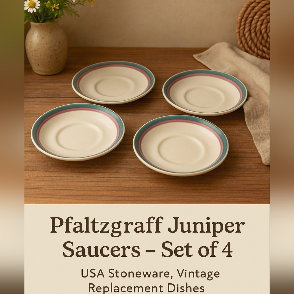 Pfaltzgraff Juniper Saucers – Set of 4 | USA Stoneware, Vintage Replacement Dish